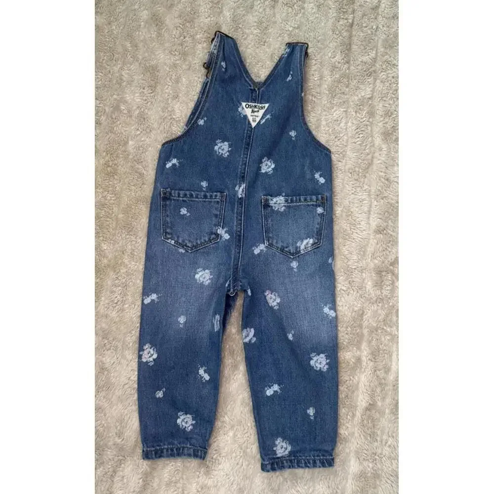 OshKosh B'gosh Vestbak classic floral snap leg bib-style denim overalls 12M